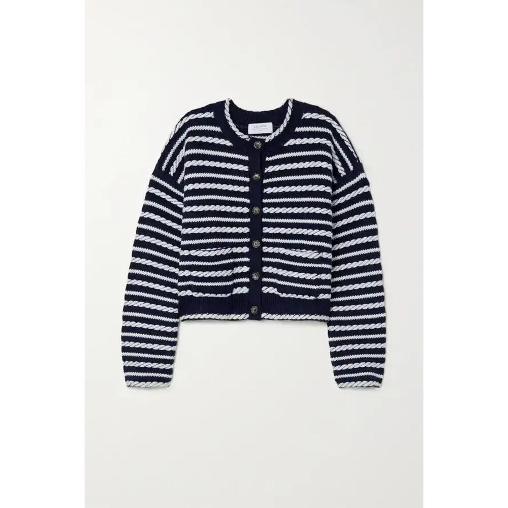 La Ligne Gabrielle Braided Wool Cardigan Navy White Striped M - Picture 3 of 7